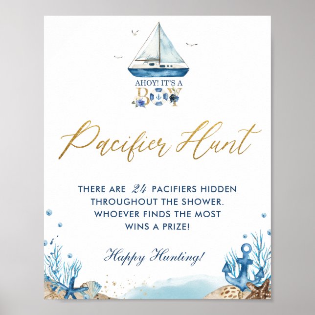 Ahoy It's a Boy Nautical Baby Shower Schnuller Hun Poster (Vorne)