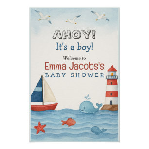 Ahoy It's a Boy Nautical Baby Shower Willkommen Poster