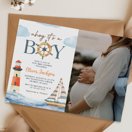 Ahoy It's a Boy Nautical Boy Baby Shower Foto Einladung