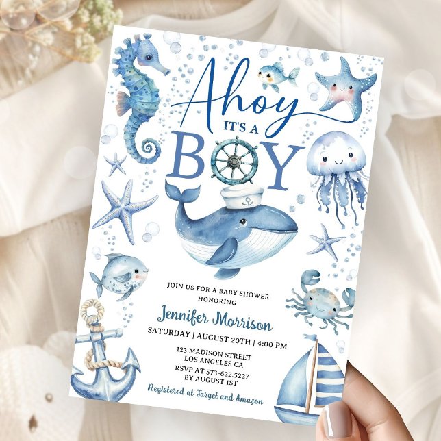 Ahoy It's A Boy Nautical Meer Ozean Baby Shower Einladung (Von Creator hochgeladen)