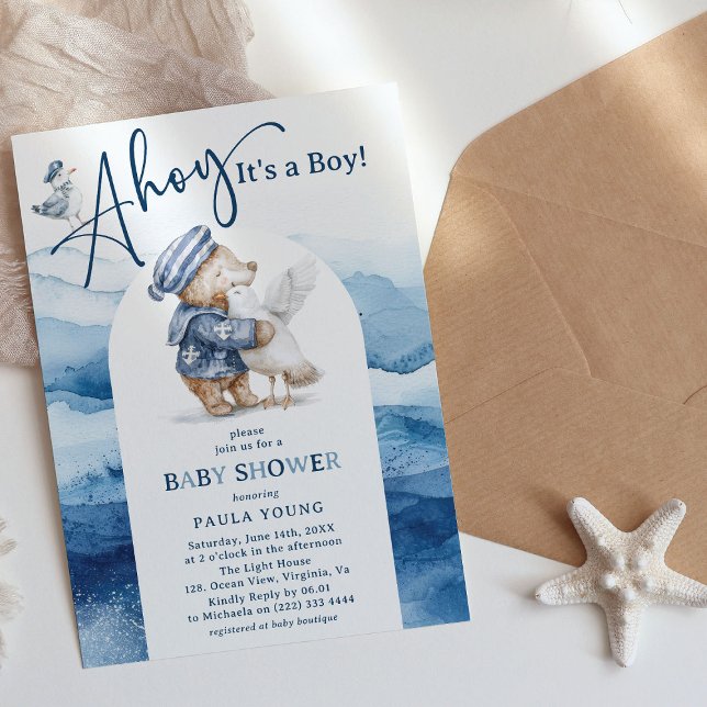 Ahoy It's a Boy Niedlich Nautical Baby Shower Einladung (Von Creator hochgeladen)