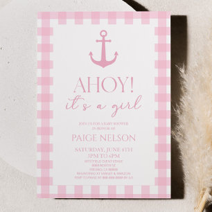 Ahoy It's a Girl Elegant Pink Nautical Baby Shower Einladung