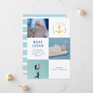 Ahoy Kleiner Junge Fotocollage Anker Blau Geburt Ankündigung
