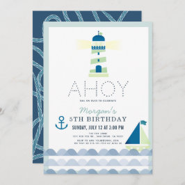 Ahoy Lighthouse Nautical Blue Boy Birthday Einladung