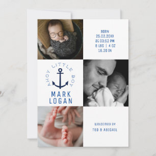 Ahoy Little Boy Foto Collage Anchor Blue Birth Ankündigung