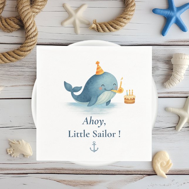 Ahoy Little Sailor Birthday Napkin | Whale Party Serviette (Von Creator hochgeladen)