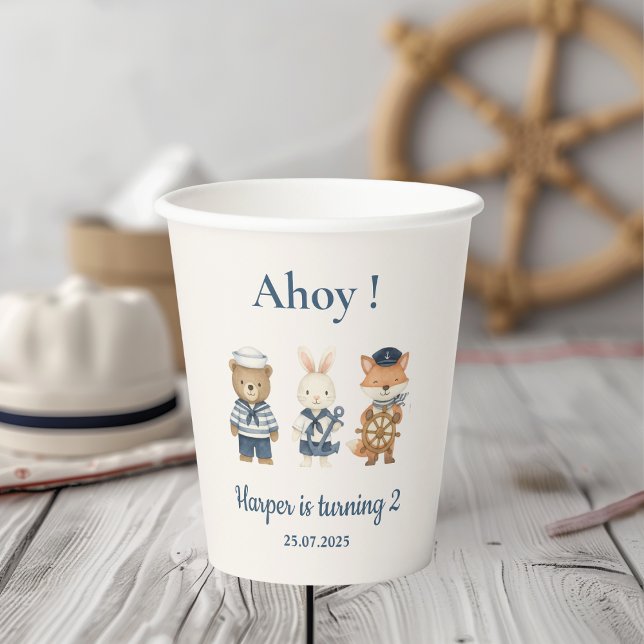 Ahoy Little Sailor Birthday | Nautische See Pappbecher (Von Creator hochgeladen)