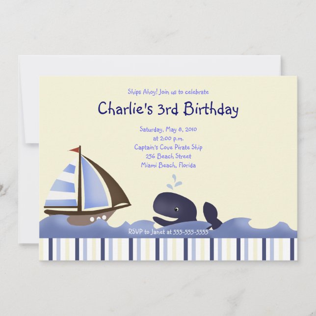 Ahoy Mate Blue Whale Birthday 12x18 Nautical Einladung (Vorderseite)