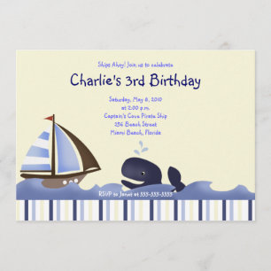 Ahoy Mate Blue Whale Birthday 12x18 Nautical Einladung