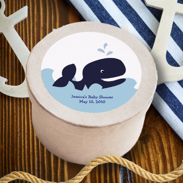 AHOY MATE Blue Whale Gefallen Stickers Personalisi (Ahoy Mate Navy Blue Whale Baby Shower Favor Sticker)