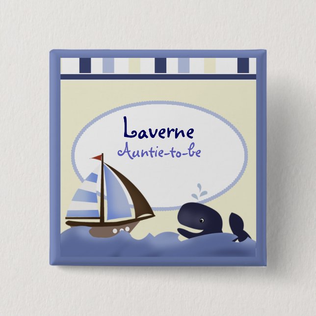 AHOY MATE Blue Whale Sailboat Personalisiert Button (Vorderseite)