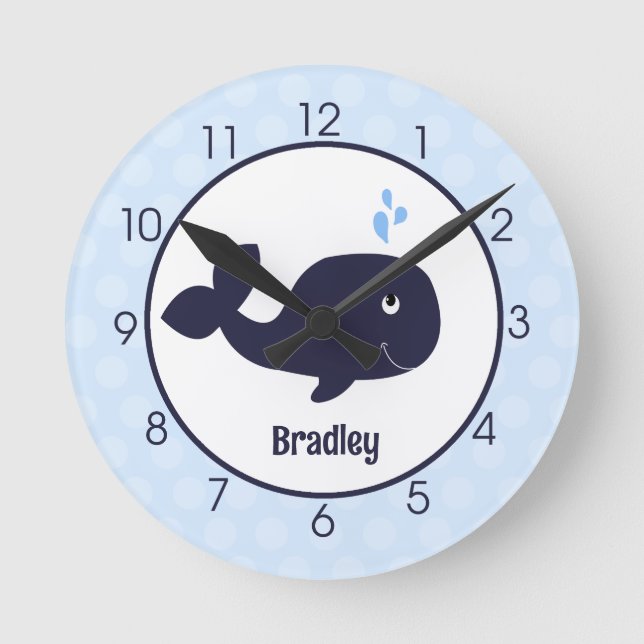 Ahoy Mate Blue Whale Wall Clock Runde Wanduhr (Vorderseite)