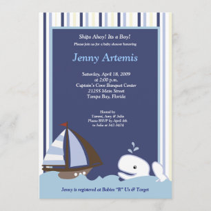 Ahoy Mate White Whale 12x18 Baby Dusche Einladung