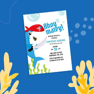 Ahoy Matey! Blu Shark Pirate Einladung