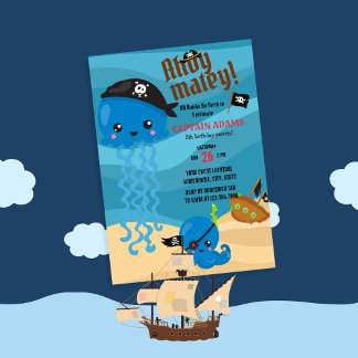Ahoy Matey! Octopus Pirates Boys Birthday Einladung