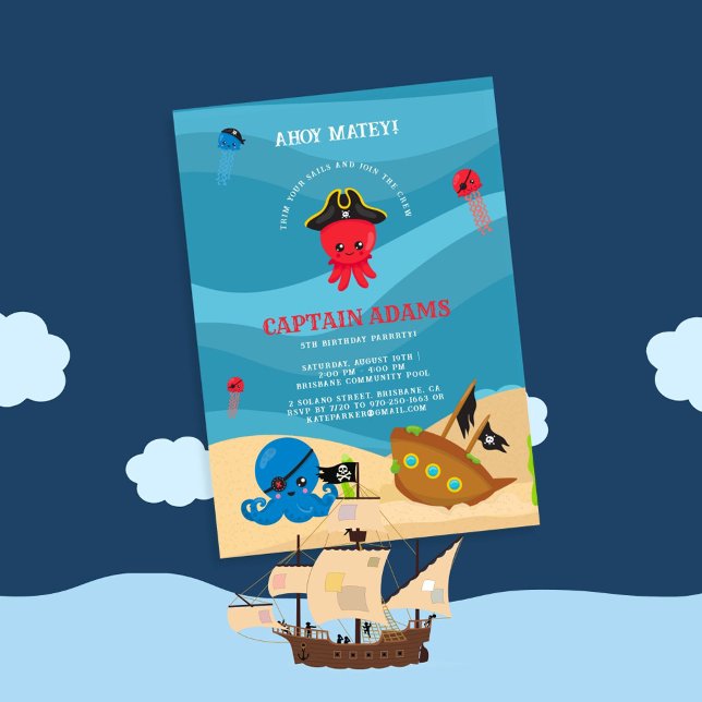 Ahoy Matey! Octopus Pirates Boys Birthday Einladung (Von Creator hochgeladen)