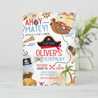 Ahoy Matey Pirate Birthday Invitation Kids Pirate  Einladung