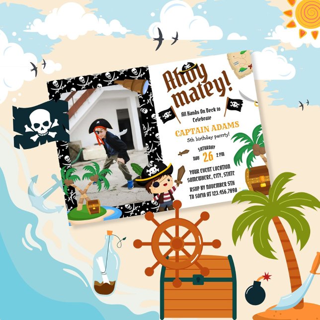 Ahoy Matey! Pirate Boys Birthday Einladung (Von Creator hochgeladen)