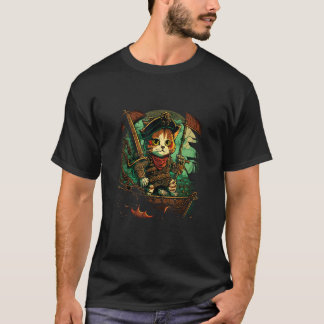 Ahoy, Matey! Pirate Cat Design with Ship and Jolly T-Shirt