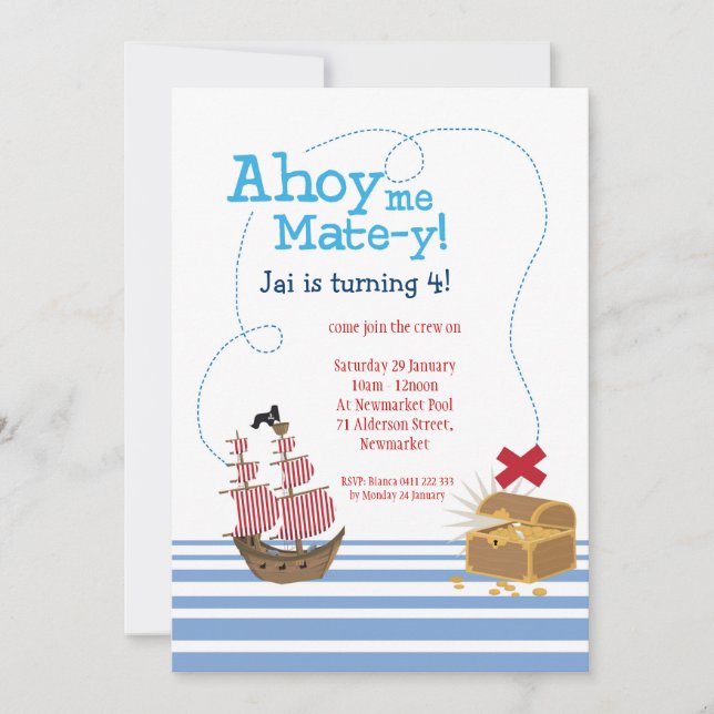 Ahoy Matey Pirate Einladung (Vorderseite)