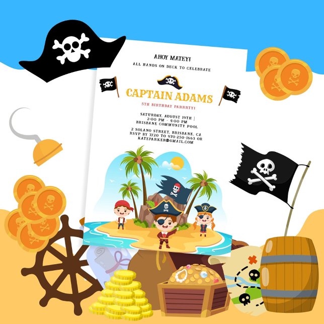 Ahoy Matey! Pirate Island Boys Birthday Einladung (Von Creator hochgeladen)