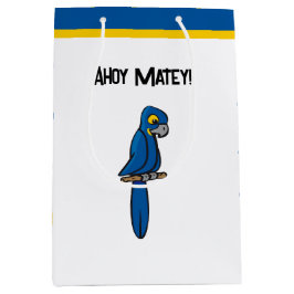Ahoy Matey Pirate Parrot Cartoon, Funny Macaw Bird Mittlere Geschenktüte