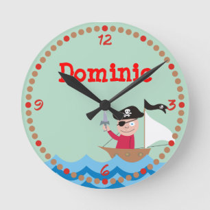 Ahoy Matey! Pirate Personalized Kids Wall Clocks Runde Wanduhr