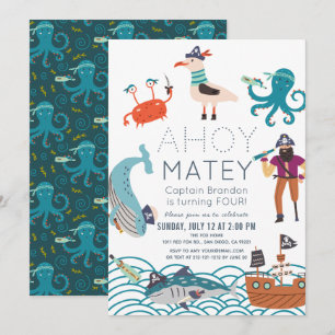 Ahoy Matey Pirate Sea Animal Birthday Einladung