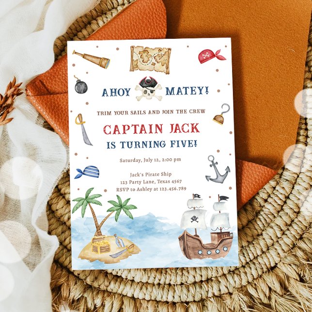 Ahoy Matey! Pirate Ship Treasure Boy Birthday Einladung (Von Creator hochgeladen)