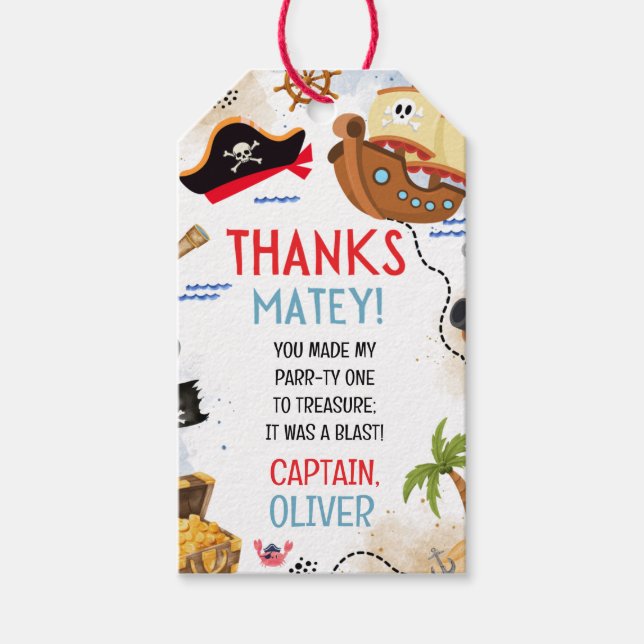 Ahoy Matey Pirate THANKS MATEY! Geschenkanhänger (Vorderseite)