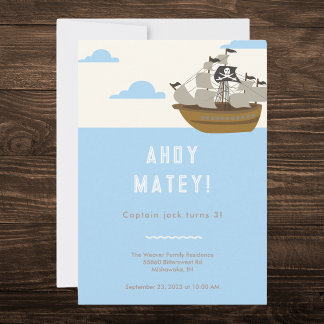 Ahoy Matey Pirate-Themed Birthday Einladung