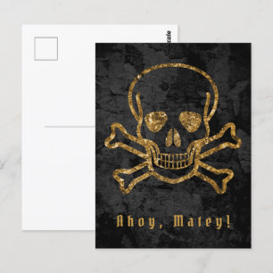 Ahoy Matey Vintage-Piratengold-Totenkopf und Knoch Postkarte