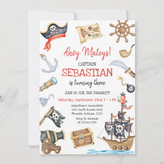 Ahoy Mateys Pirate Boy Kids Birthday Invitation Einladung