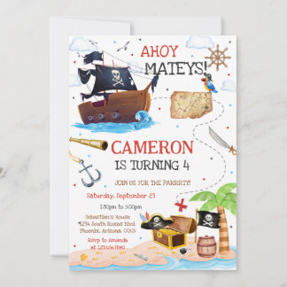 Ahoy Mateys Pirate Boy Kids Birthday Invitation Einladung