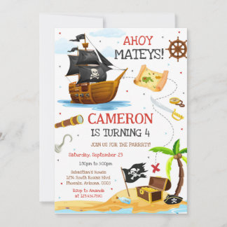Ahoy Mateys Pirate Boy Kids Birthday Invitation Einladung