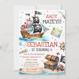Ahoy Mateys Pirate Boy Kids Birthday Invitation Einladung
