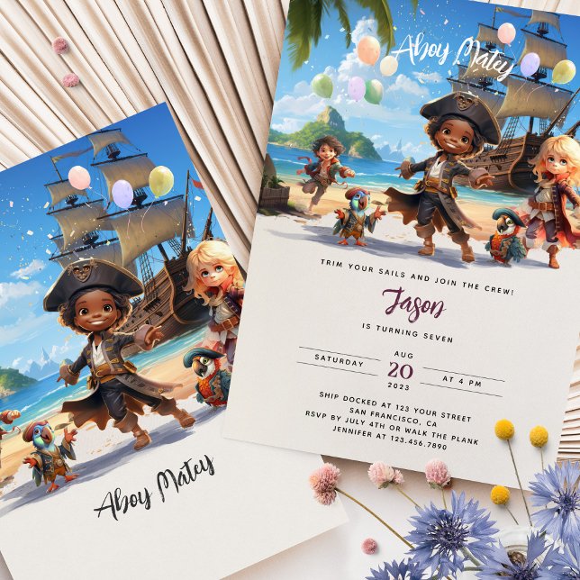 Ahoy Mateys! Pirate Paradise Island Birthday Bash Einladung (Von Creator hochgeladen)