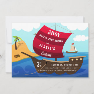 Ahoy Mateys Pirate Ship Kindergeburtstag Einladung
