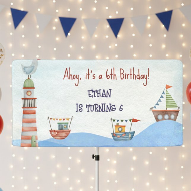 Ahoy Nautic Kinder Aquarell Geburtstag Banner (Von Creator hochgeladen)