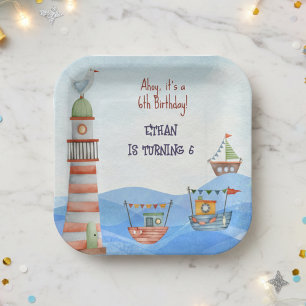 Ahoy Nautic Kinder Aquarell Geburtstag Pappteller