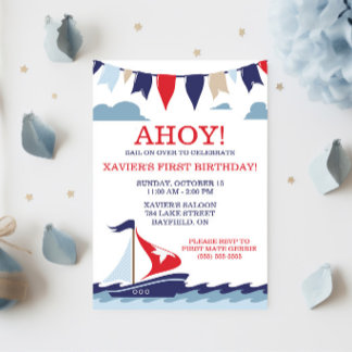 AHOY! Nautic Sailing Birthday Party Einladung