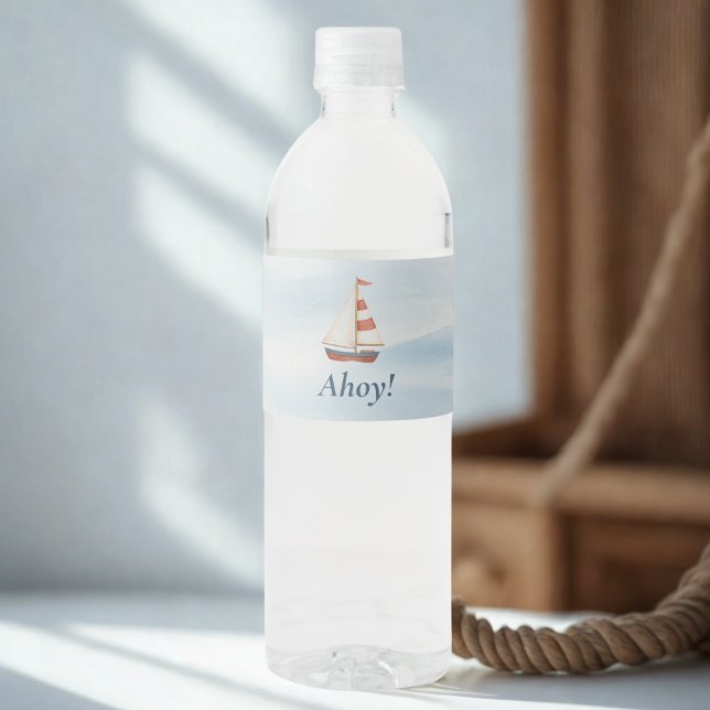 Ahoy Nautic Water Flasche | Pastel Sailboat Wasserflaschenetikett (Von Creator hochgeladen)