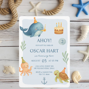 Ahoy Nautical 2. Geburtstag Einladung Aquarell