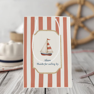 Ahoy Nautical Birthday Red Stripes & Sailboat Mittlere Geschenktüte