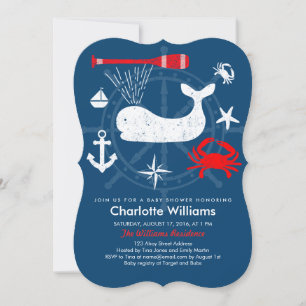 Ahoy Nautical Blau & Rot Baby Shower Einladung