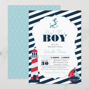 Ahoy Nautical Navy Blue Stripe Boy Baby Dusche Einladung