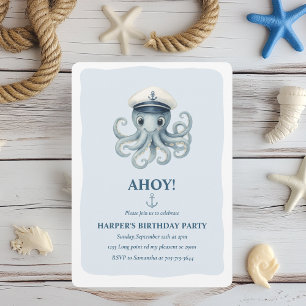 Ahoy Nautical Octopus Geburtstag   Ocean Sailor Einladung