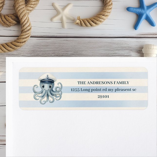 Ahoy Nautical Octopus | | Pastellblaue Streifen (Von Creator hochgeladen)