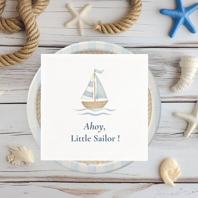 Ahoy Nautical Party | Pastel Blue Sailboat Serviette (Von Creator hochgeladen)