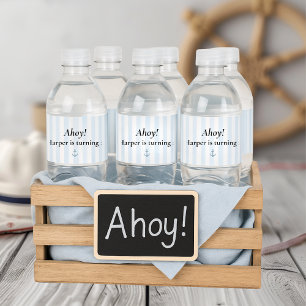 Ahoy Nautical Pastel Blue Sailboat Birthday Wasserflaschenetikett